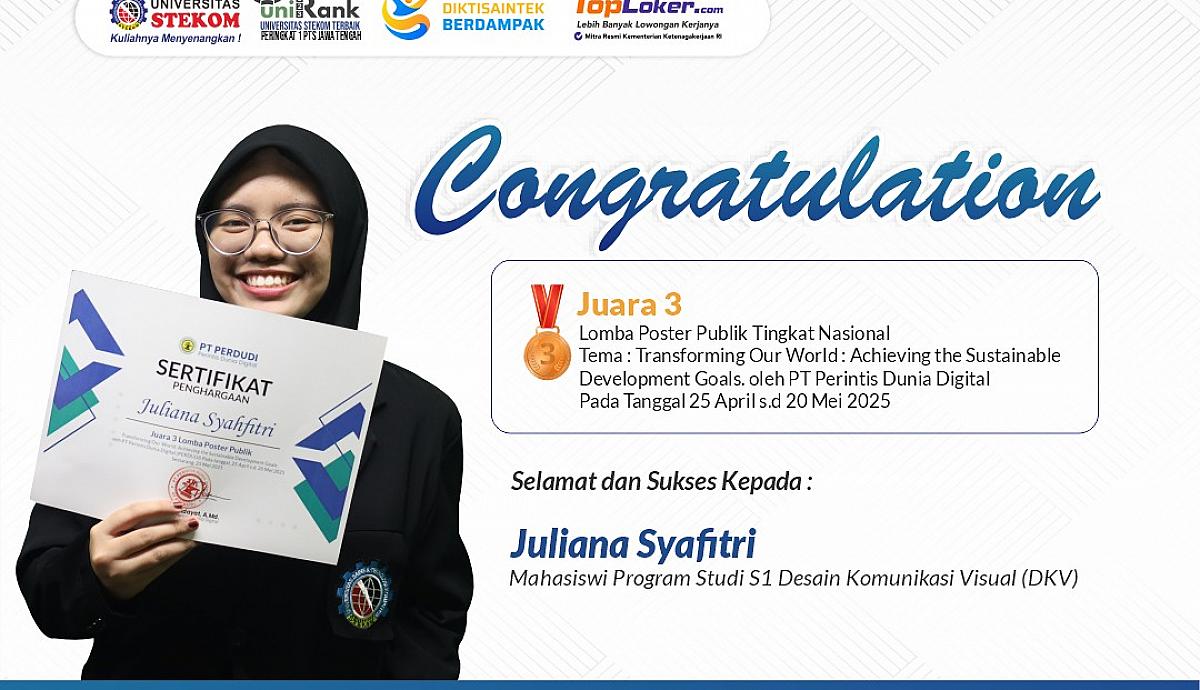 Mahasiswi STEKOM Raih Juara 3 Lomba Poster Publik Tingkat Nasional 2025