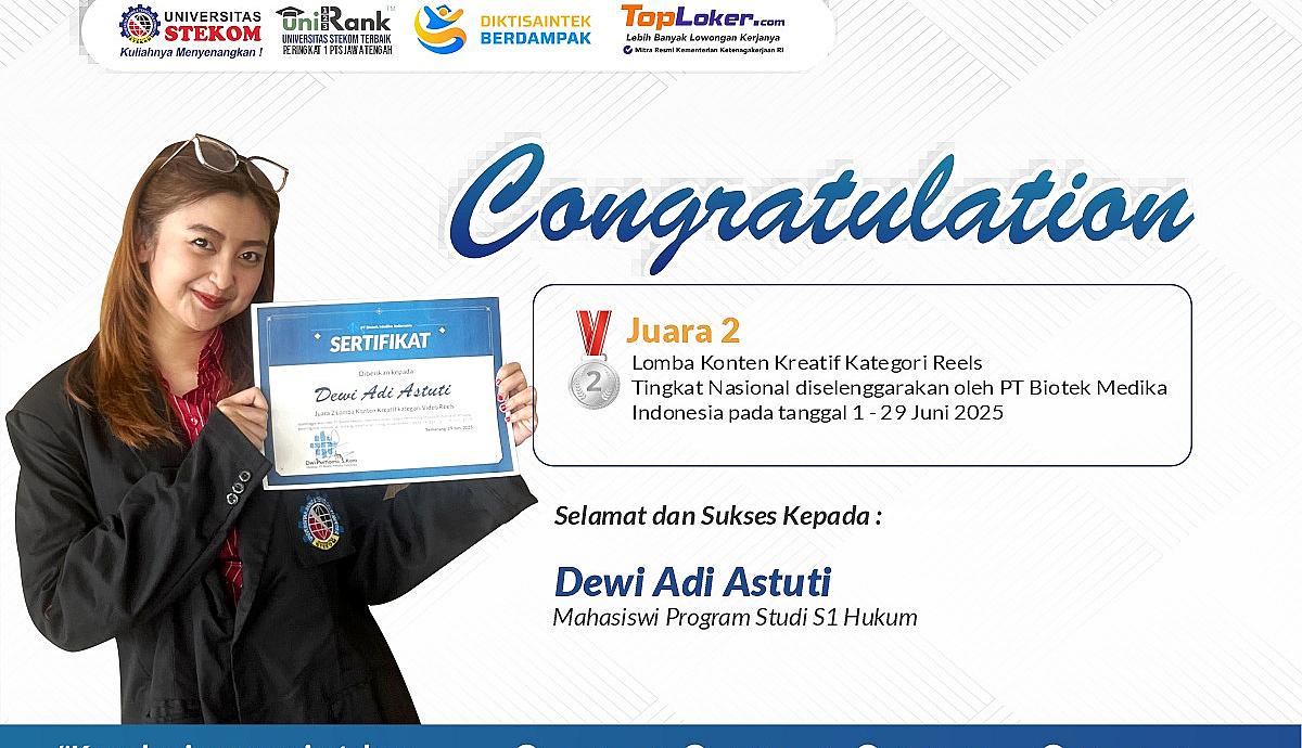 Mahasiswi Universitas STEKOM Raih Juara 2 Lomba Konten Kreatif Tingkat Nasional
