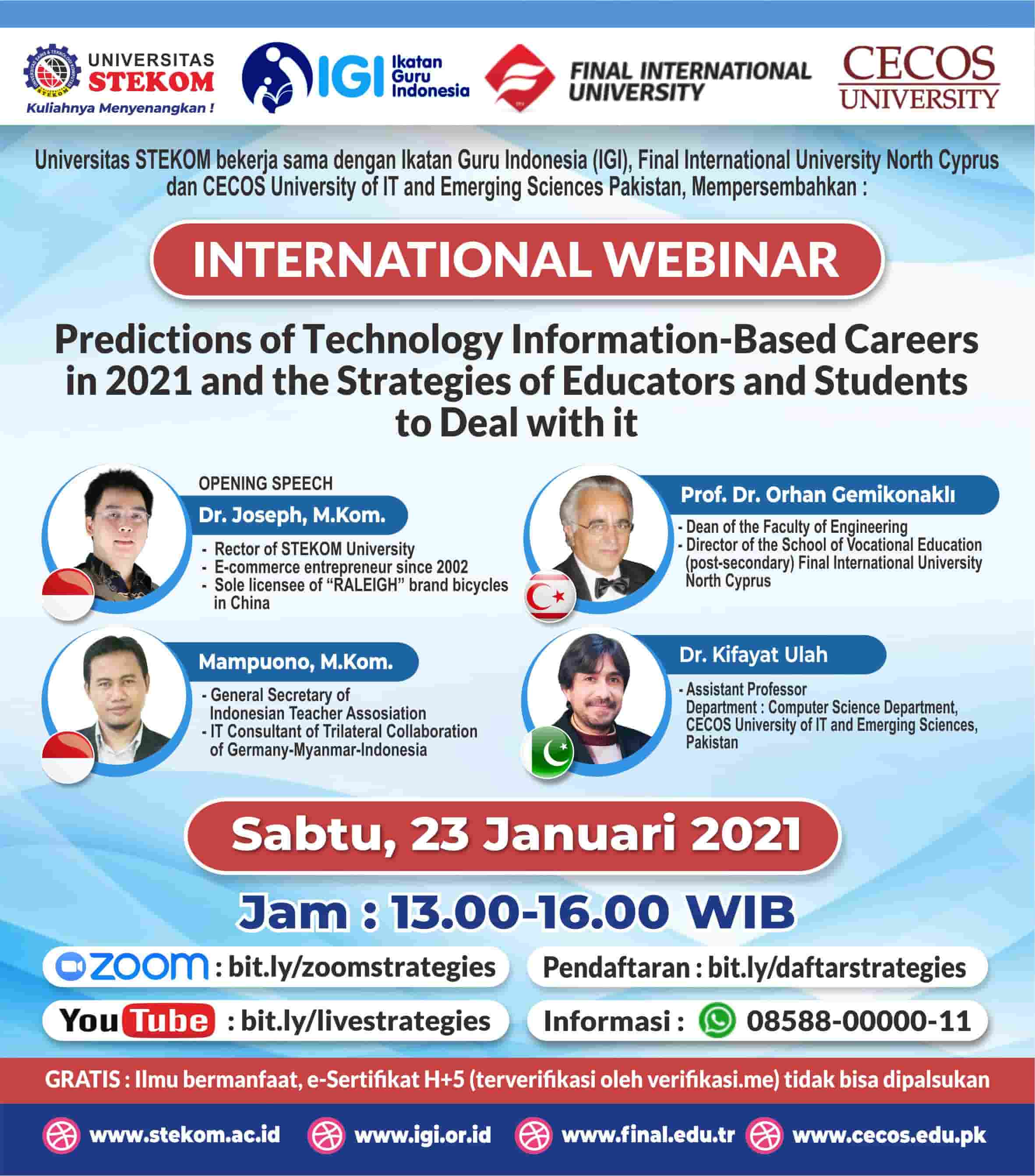 INTERNATIONAL WEBINAR  &quot;Predictions of Technology Information-Based Careers in 2021 and the Str