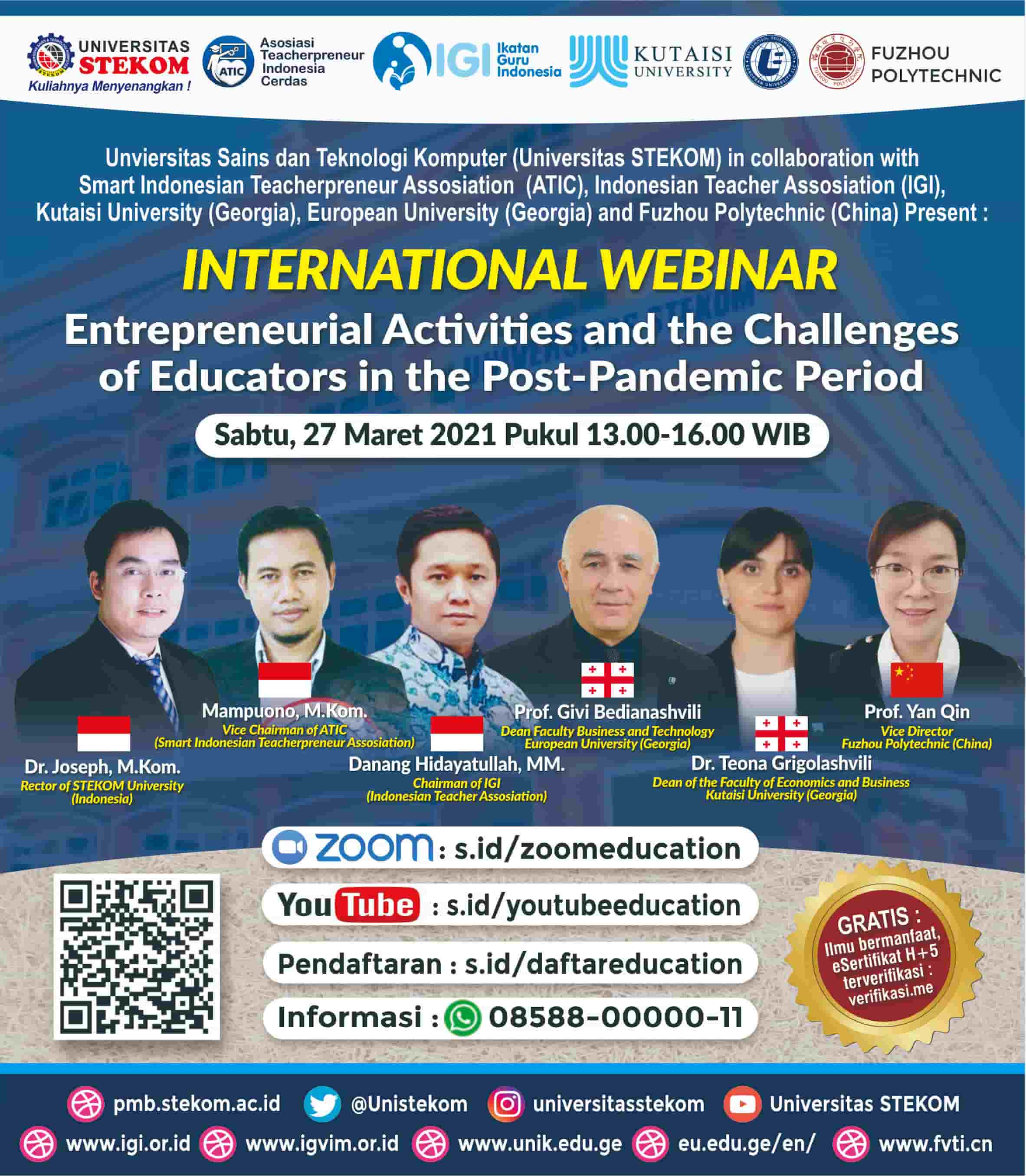 INTERNATIONAL WEBINAR &quot;Entrepreneurial Activities and the Challenges of Educators in the Post-P