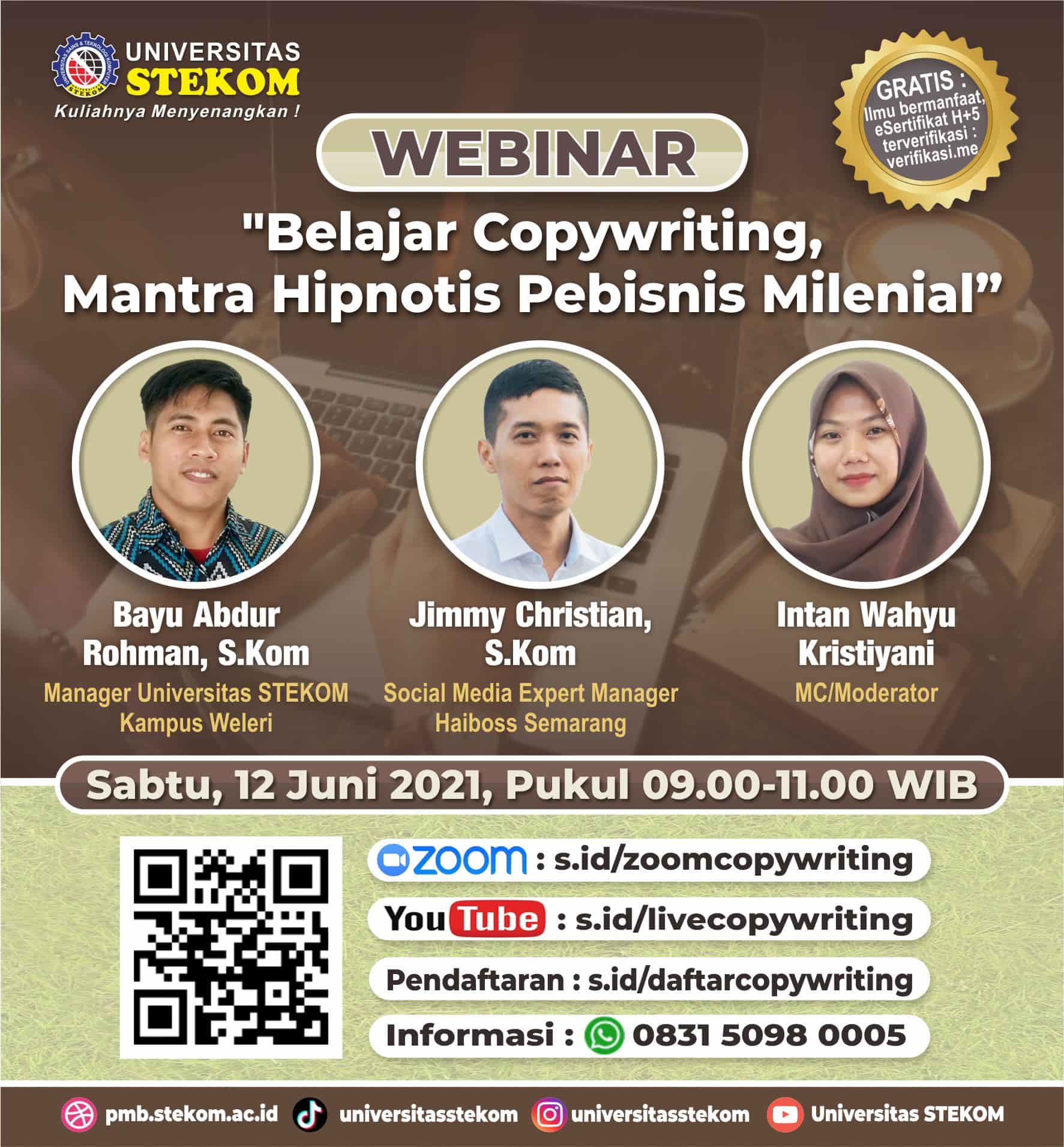 WEBINAR &quot;Belajar Copywriting, Mantra Hipnotis Pembisnis Milenial&quot;