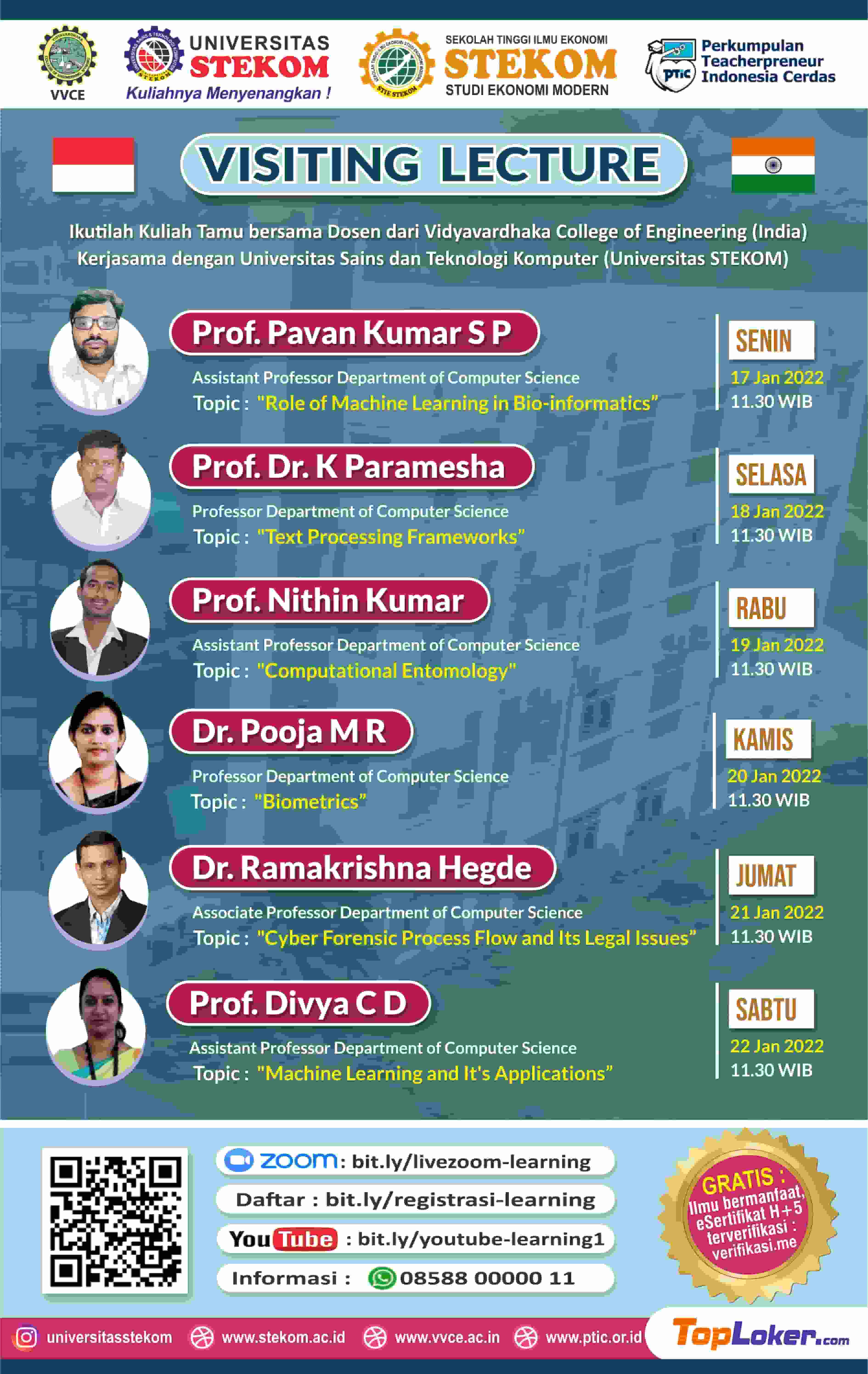 VISITING LECTURE #SERIES tanggal 17 Januari 2022 s.d. 22 Januari 2022