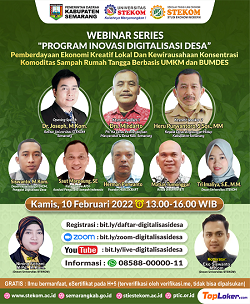 WEBINAR SERIES: &quot;PROGRAM INOVASI DIGITALISASI DESA - Pemberdayaan Ekonomi Kreatif Lokal Dan Kewirausahaan Konsentrasi Komoditas Sampah Rumah Tangga Berbasis UMKM dan BUMDES
