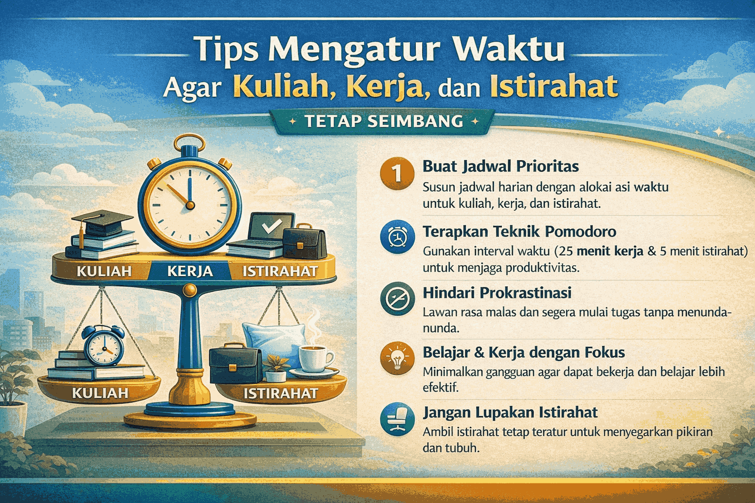 Tips Mengatur Waktu Agar Kuliah, Kerja, dan Istirahat Tetap Seimbang