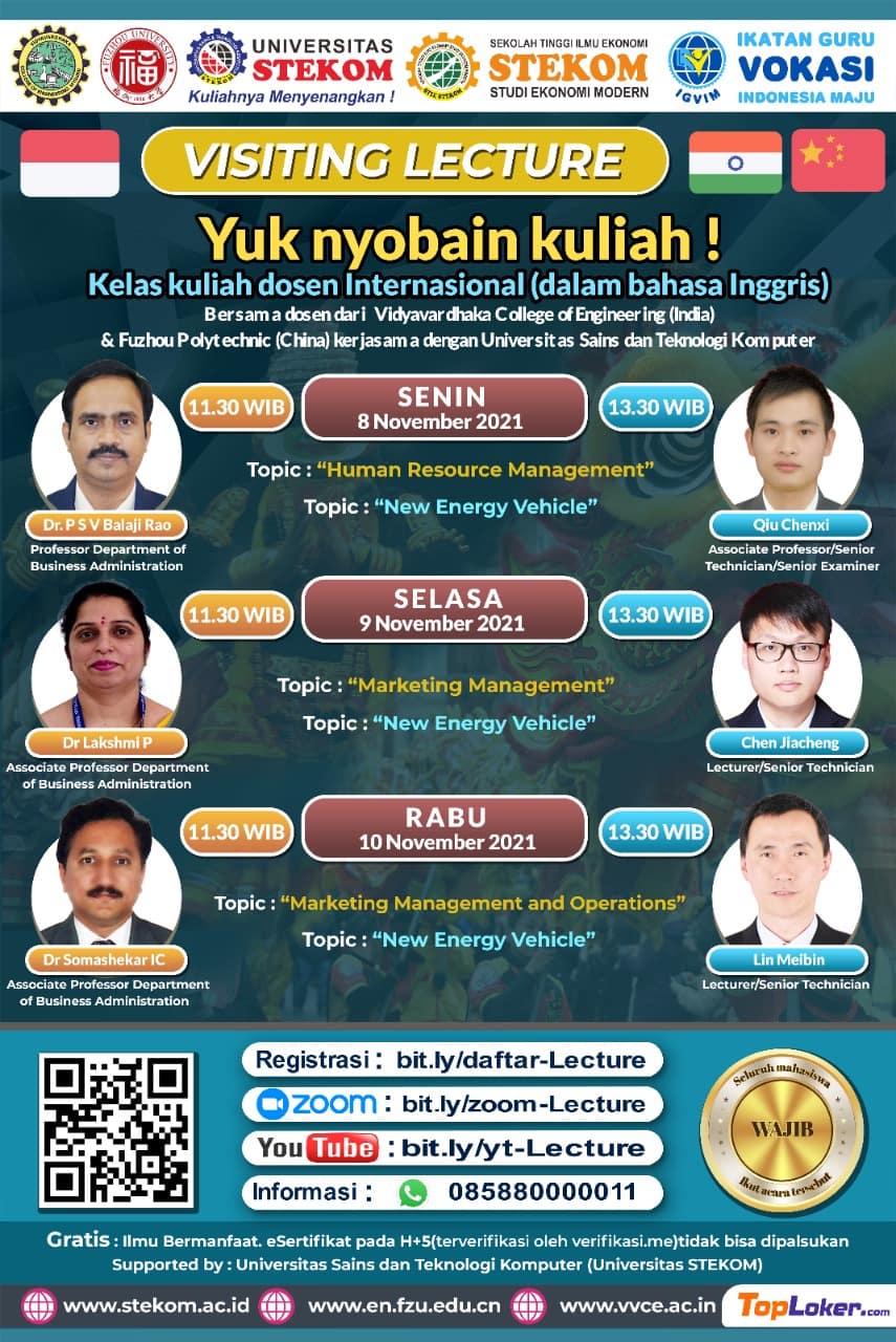 Guest Lecture with Vidyavardhaka College of Engineering India and Fuzhou Polytechnic China