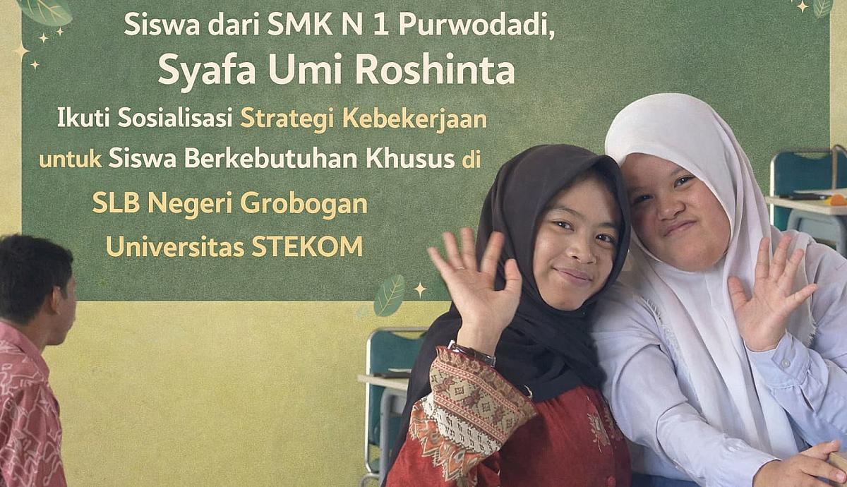Siswa dari SMK Negeri 1 Purwodadi, Syafa Umi Roshinta Ikuti Sosialisasi Strategi Kebekerjaan untuk Siswa Berkebutuhan Khusus di SLB Negeri Grobogan Bersama Universitas STEKOM