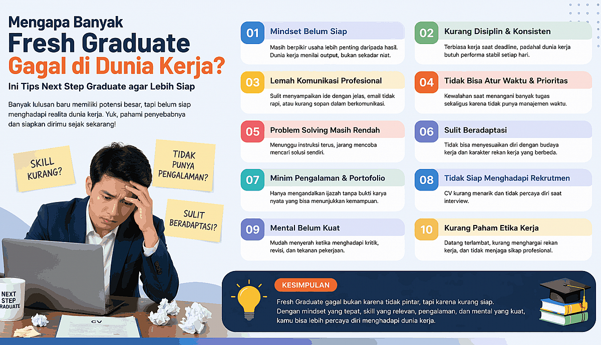 Mengapa Banyak Fresh Graduate Gagal di Dunia Kerja? Ini Tips Next Step Graduate agar Lebih Siap