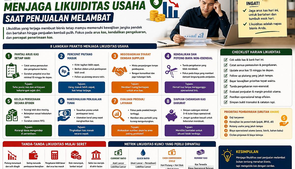 Langkah Praktis Menjaga Likuiditas Usaha Saat Penjualan Melambat