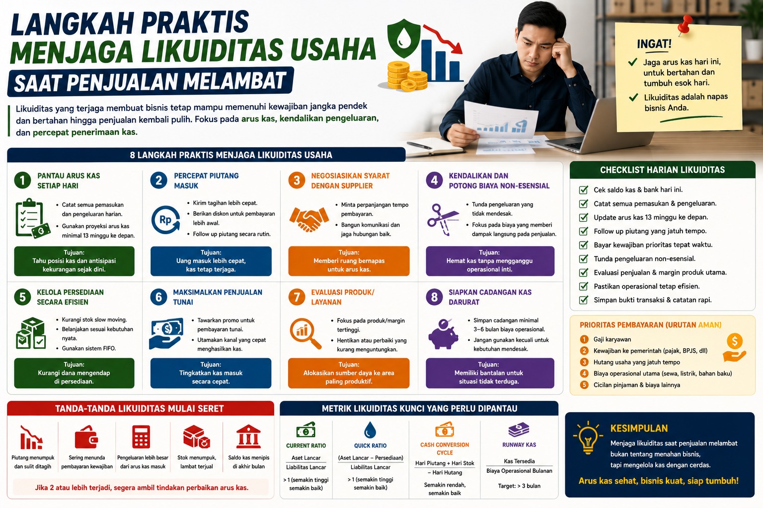 Langkah Praktis Menjaga Likuiditas Usaha Saat Penjualan Melambat