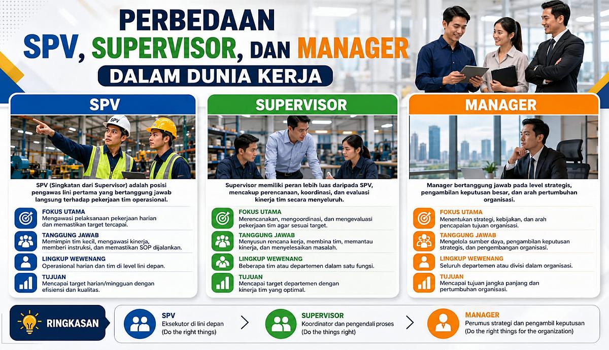 Perbedaan SPV, Supervisor, dan Manager dalam Dunia Kerja