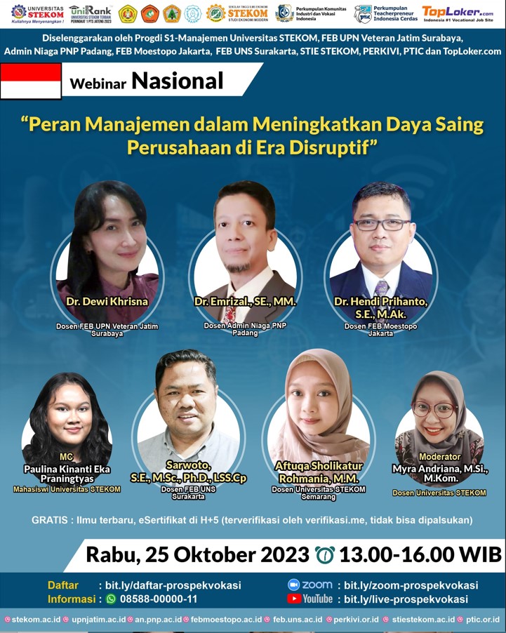 WEBINAR NASIONAL Peran Manajemen dalam Meningkatkan Daya Saing Perusahaan di Era Disruptif