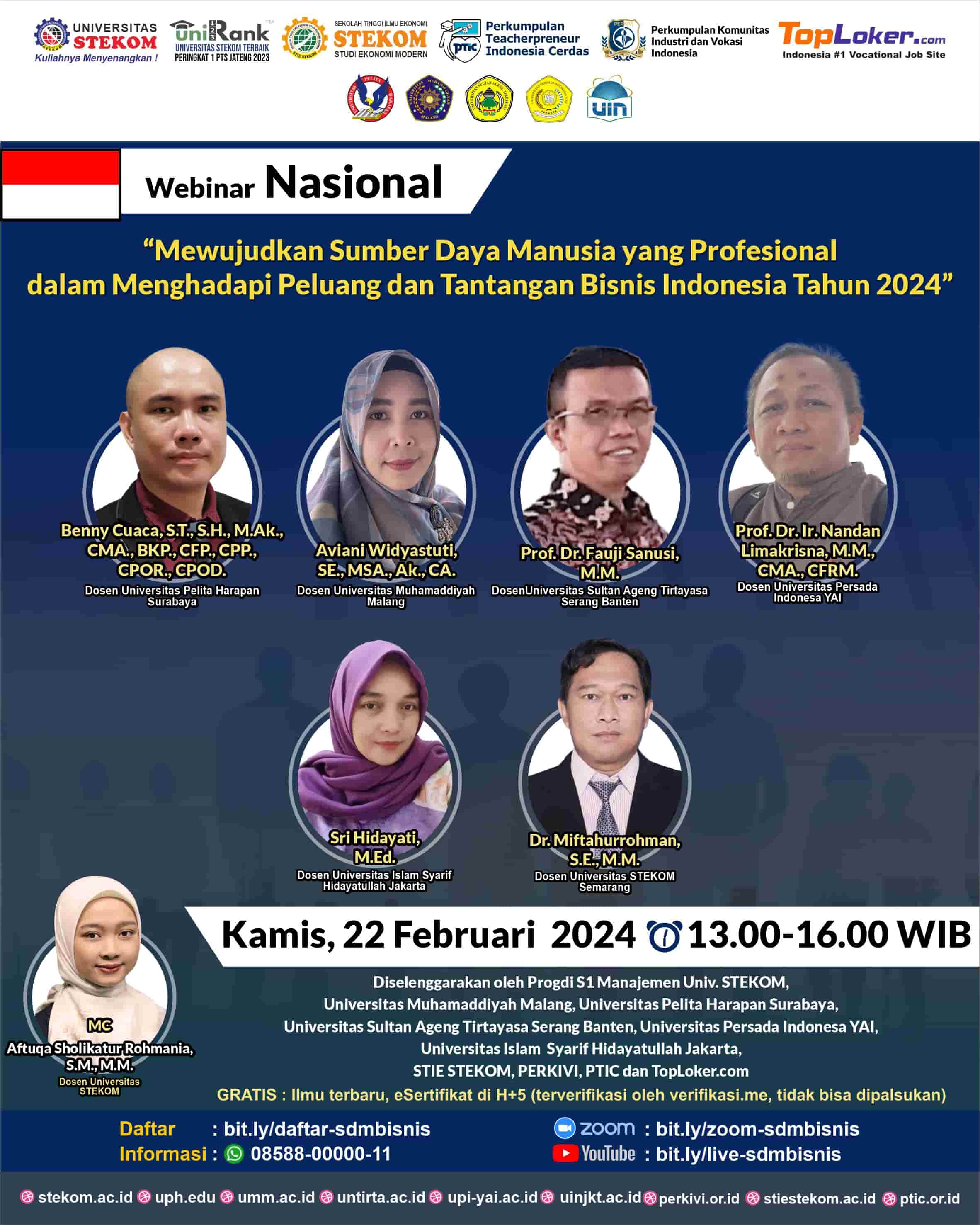 WEBINAR NASIONAL Mewujudkan Sumber Daya Manusia yang Profesional dalam Menghadapi Peluang dan Tantangan Bisnis Indonesia Tahun 2024