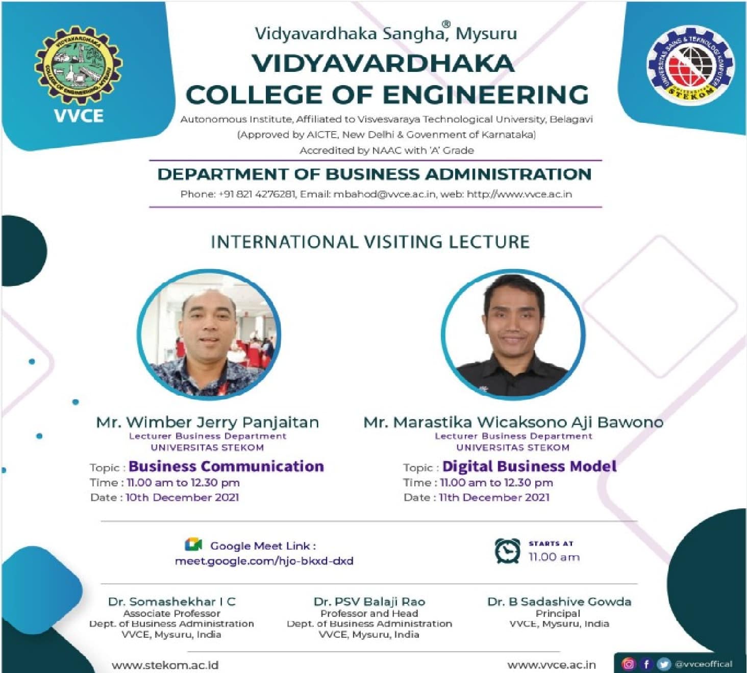 Pertukaran Dosen Prodi Bisnis ke Vidyavardhaka College of Engineering India
