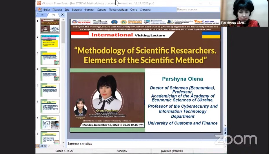 INTERNATIONAL VISITING LECTURE Methodology of Scientific Researchers. Elements of the Scientific Method