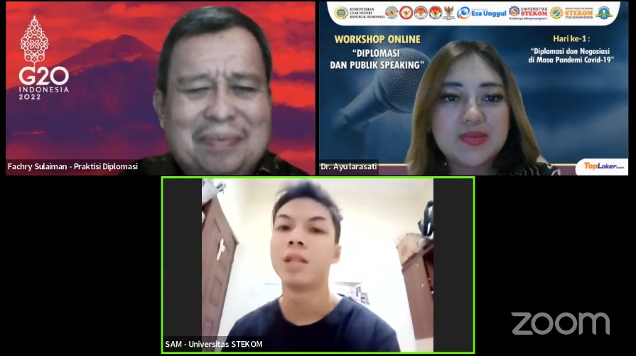 WORKSHOP ONLINE DIPLOMASI DAN PUBLIK SPEAKING (HARI KE-1) &ldquo;Diplomasi dan Negosiasi di Masa Pandemi Covid-19&rsquo;&rsquo;